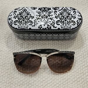 Elegant Black and Gold Sunglasses by Brighton, LaScala Fade and tin case.